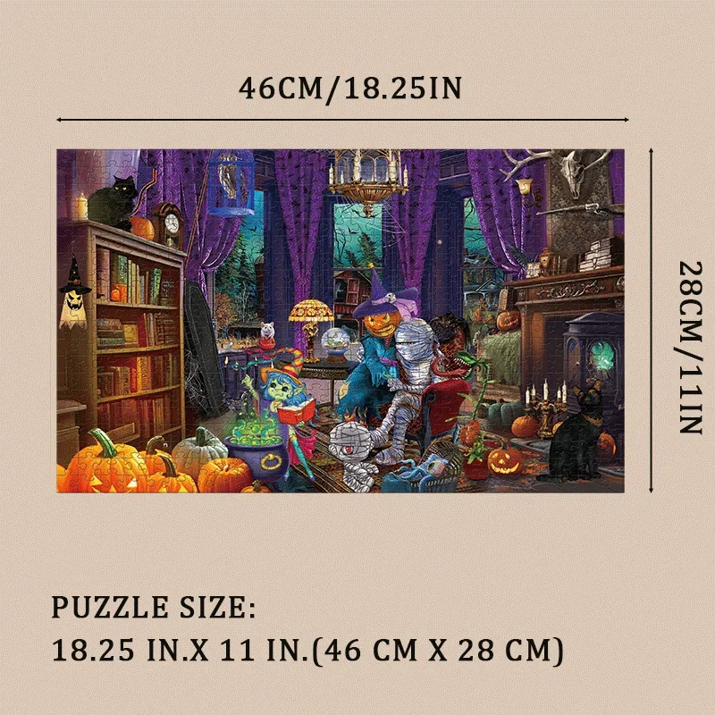 500 قطعة من أحجية الهالوين للبالغين - مشهد منزل مسكون على شكل يقطين مخيف - 18 × 11 بوصة (46 × 28 سم) - ورق مقوى رمادي سميك 1.5 مم