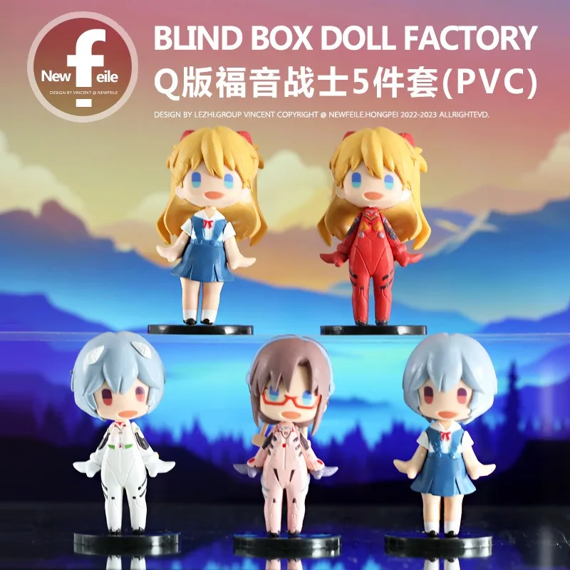 

Animie Figure 5 Pcs Set NEON GENESIS EVANGELION Asuka Mari Rei Children Toys Model doll Q Cute figurine Cake Ornament Girl Gifts