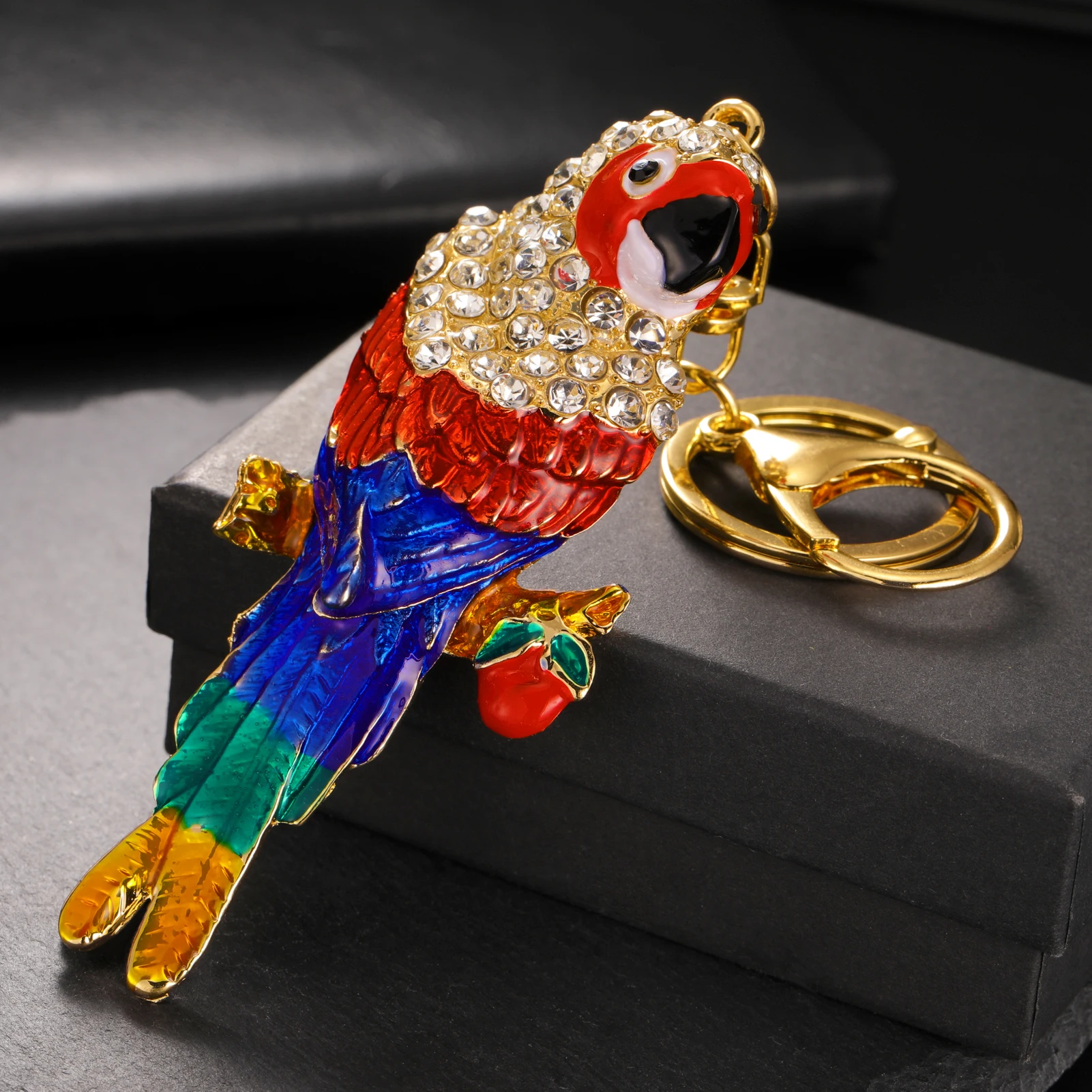 Vassago Cute Rhinestone Crystal Bird Parrot Keychain Animal Key Chain Key Ring Holder Pendant Keyring