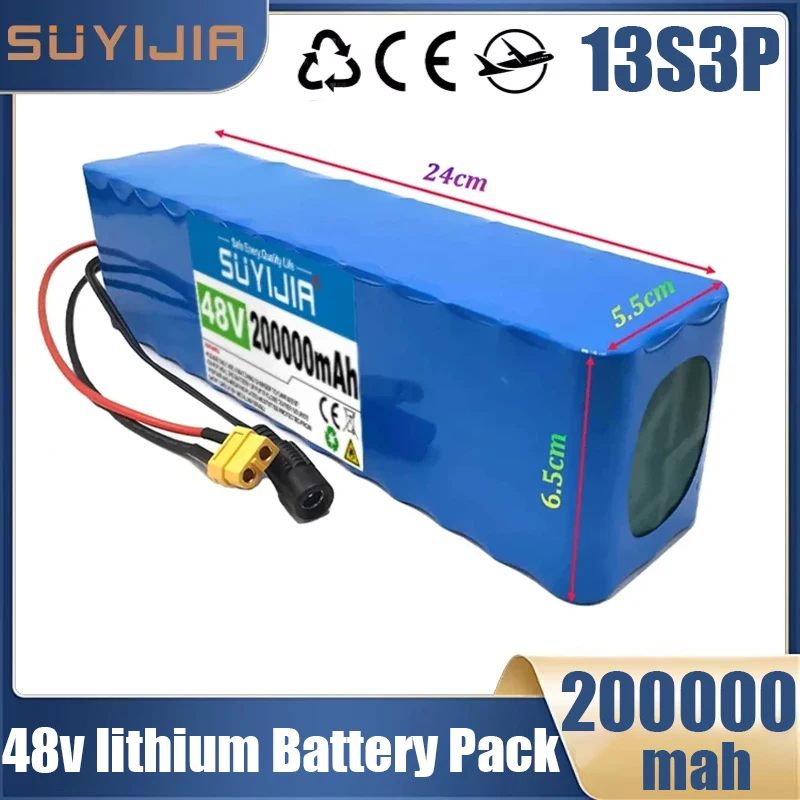 

13S3P 48V 200000mah 18650 Rechargeable Lithium Ion Battery for Electric Bike Scooter Multiple Plugs with BMS+ 54.6v Charger