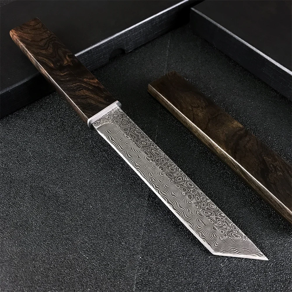 1 PCS Damascus Fixed Blade Knife VG10 Damascus Blade Wood Handle Outdoor Tactical Hunting Tools Military Survival Camping Knives