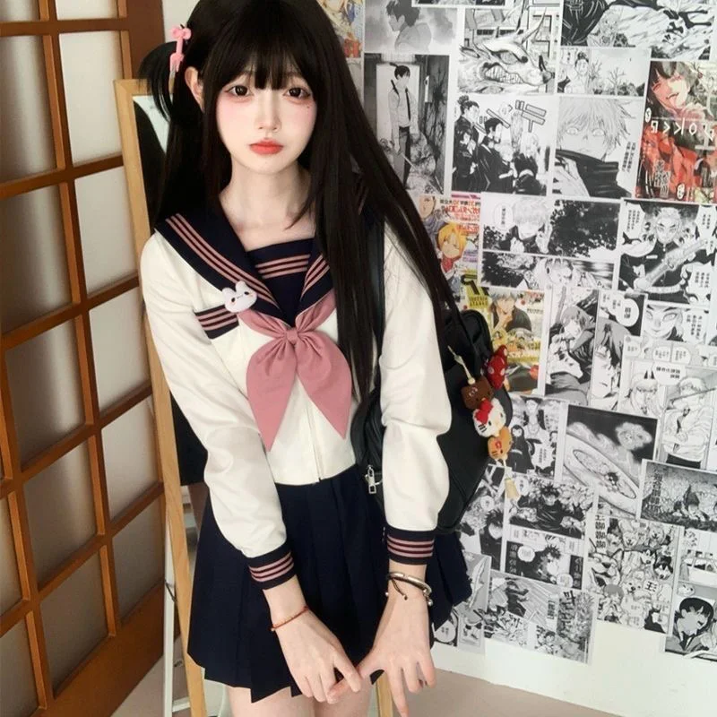Korean High School Uniform Japanese Orthodox Seifuku Sailor Suit Korean Student Kawaii Jk Outfit Cosplay Summer Pleated Skirt