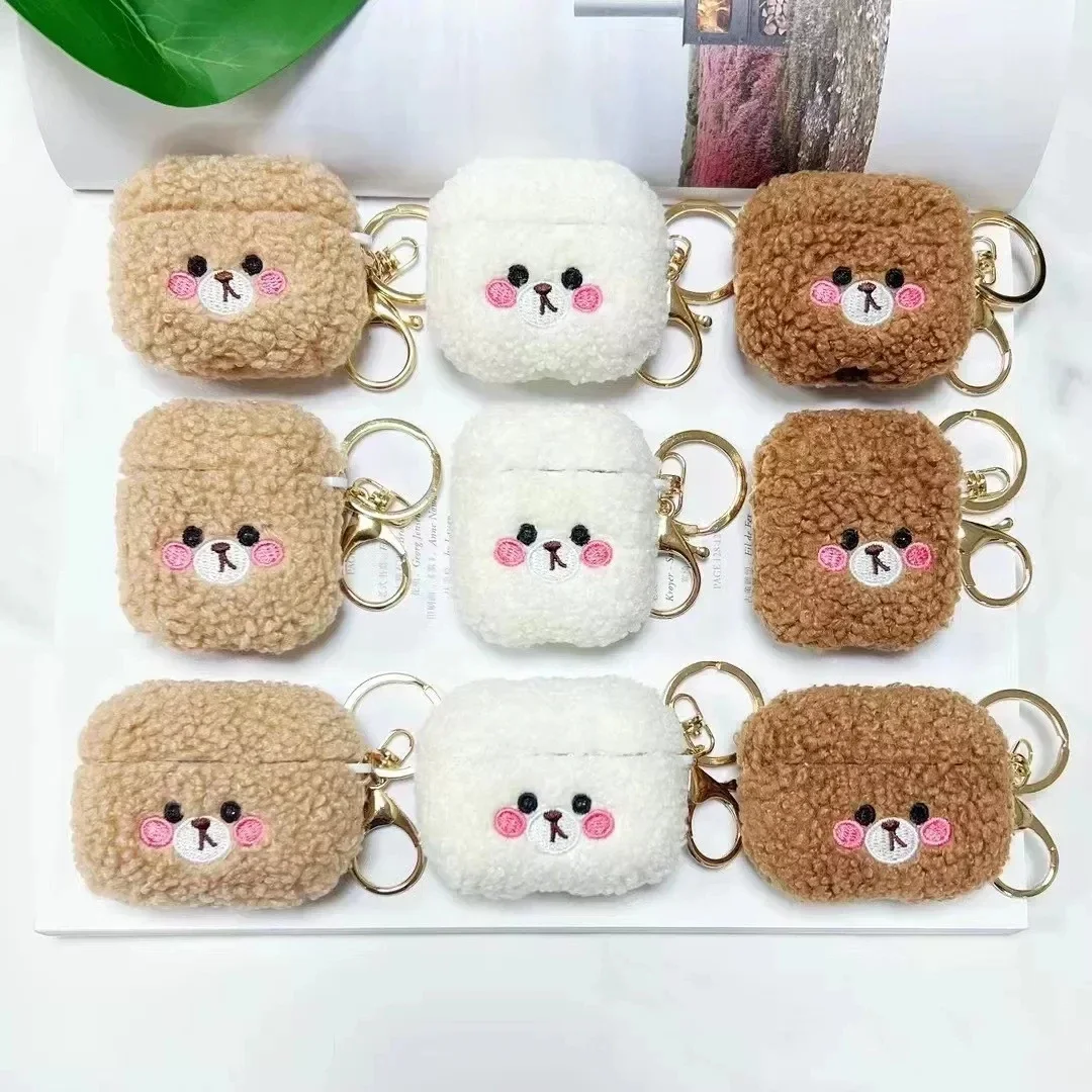 Luxury Designer Cute Plush Funny Bear Fluffy Fur Earphone Case For Airpods 4 1 2 3 Pro Protective Carrying Cover Airpods 4