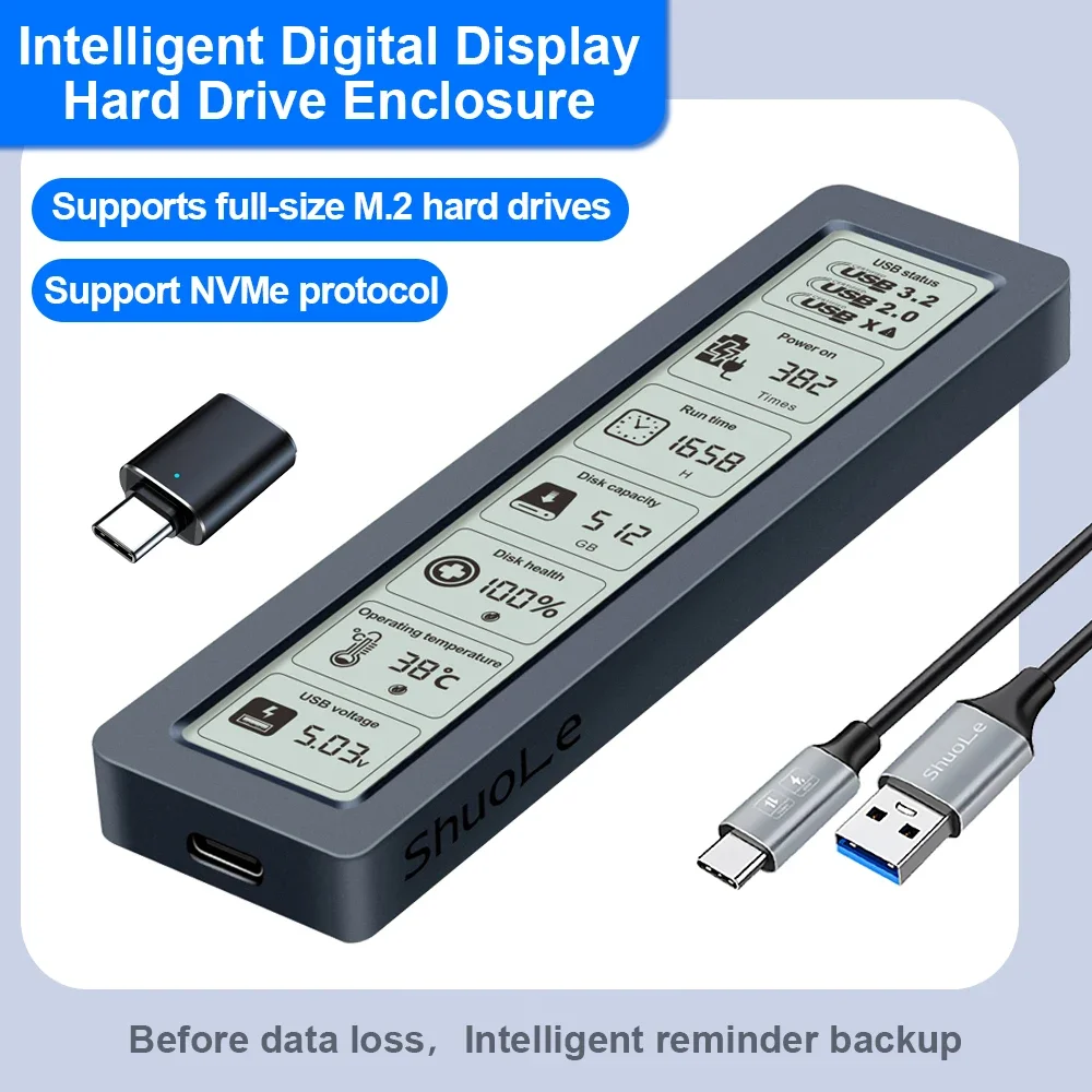 

Intelligent digital hard drive enclosure M2 with display screen NVME/NGFF dual protocol solid-state drive digital large screen