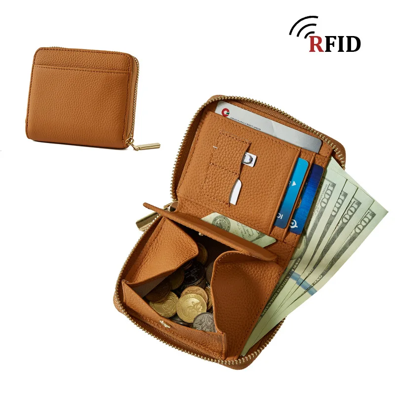 Mini Genuine Leather Wallet Women 2026 New Real Cow Leather Purse Zipper RFID Card Holder Clutch Case