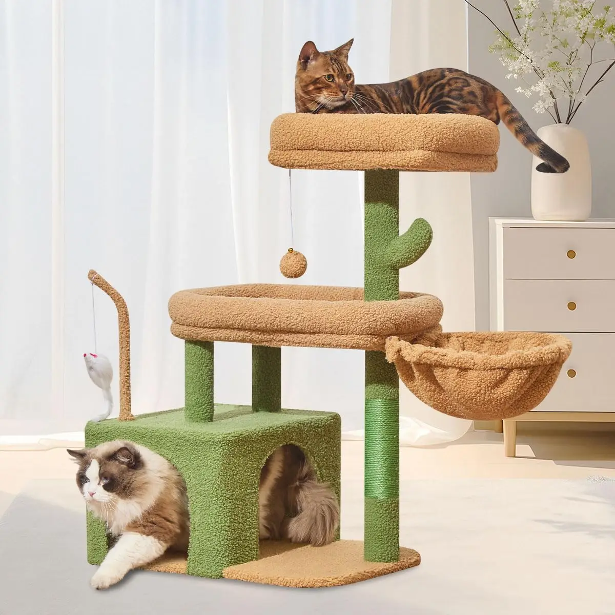

32.2-Inch Cat Tower with Large Perch, Cozy Cave, and Scratching Posts for Indoor Cats