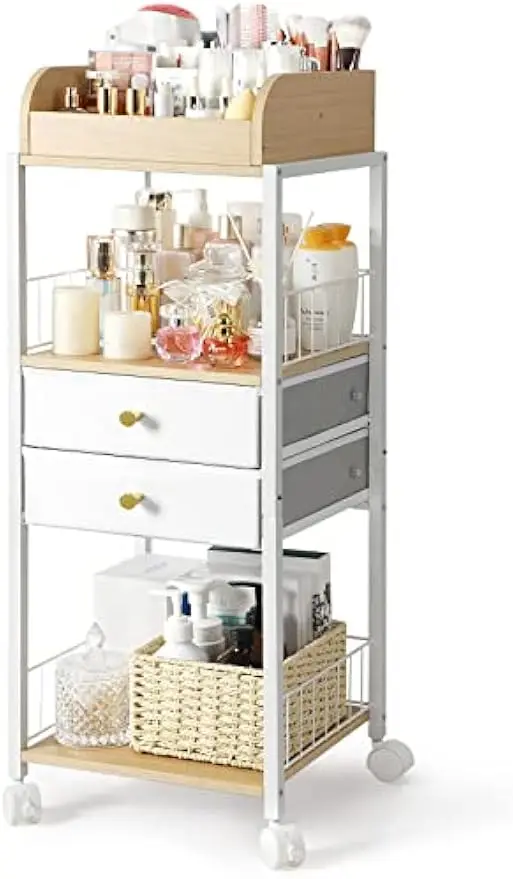 

Floor Makeup Organizer with Drawers and Casters - Large Capacity Storage for Cosmetics, Skincare, Hair Tools