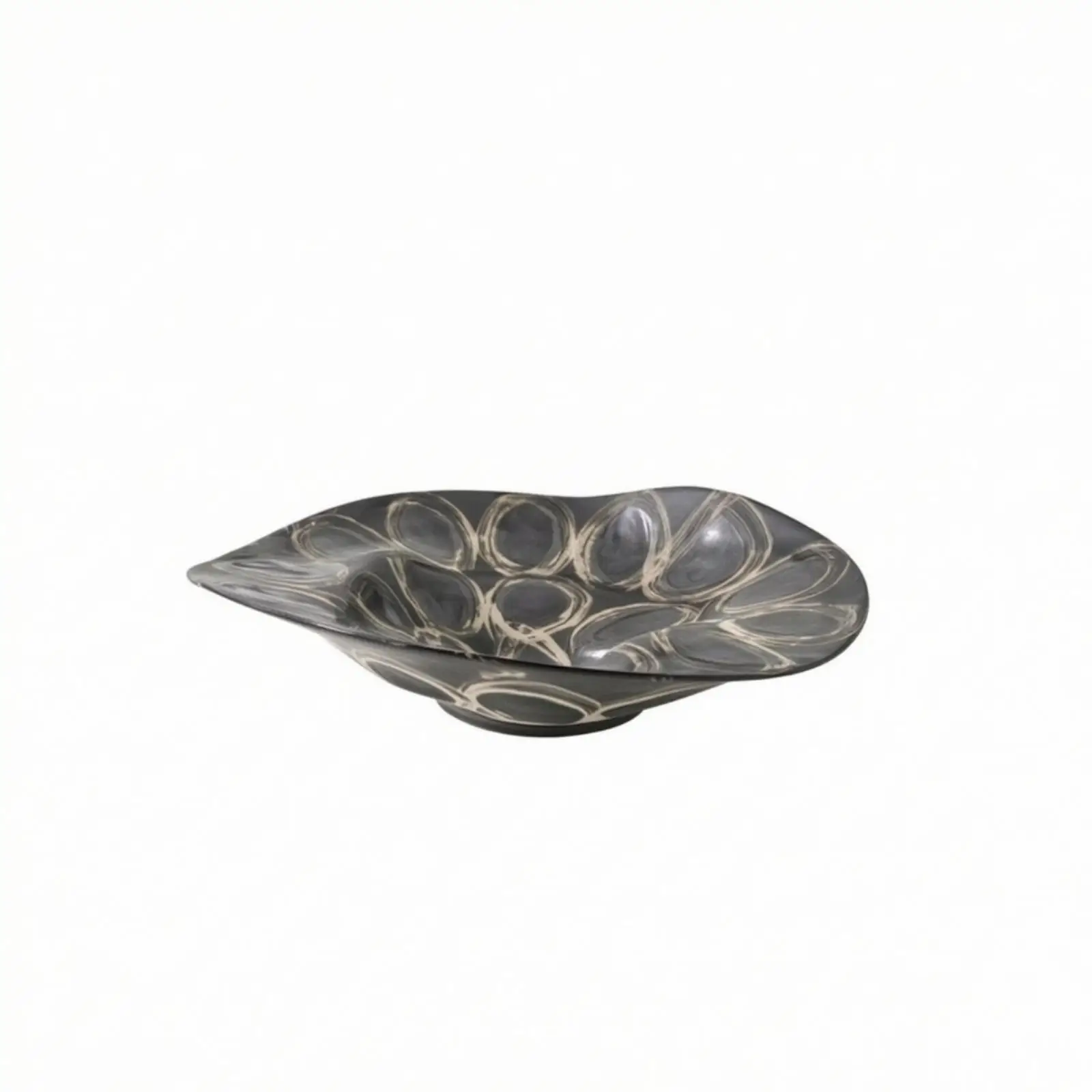 Ceramic Vase Modern Abstract Circular Pattern Fruit Bowl Shallow Sculptural Decor Piece for Kitchen Countertop Styling