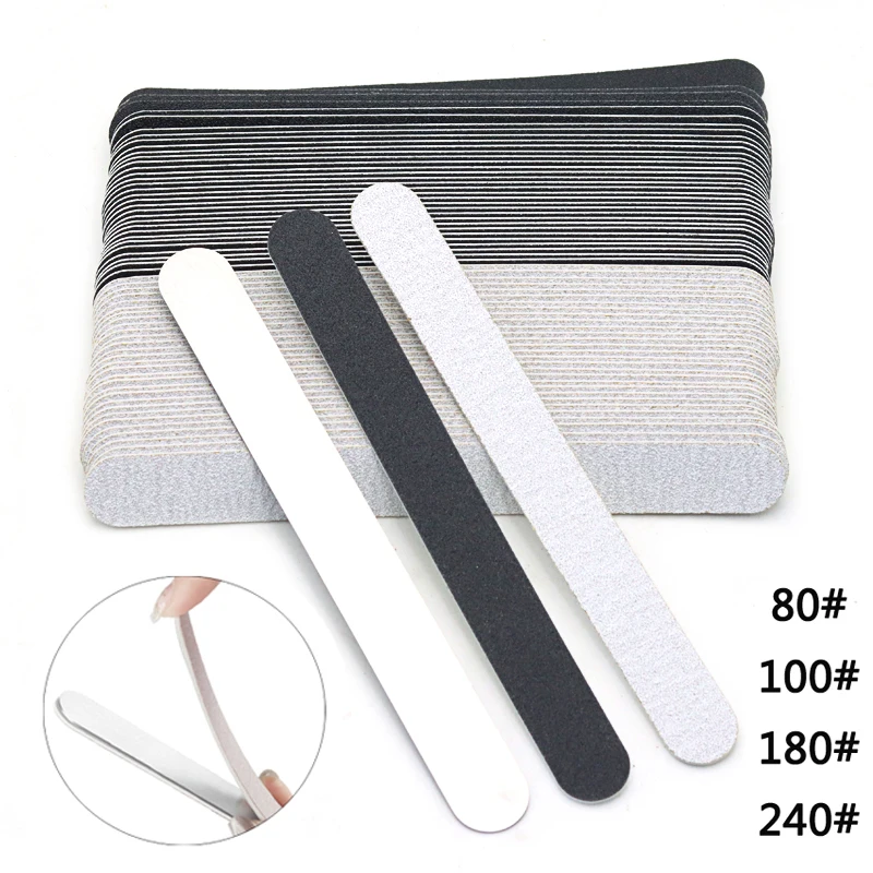 

50 Pcs Straight Sponge Grey Nail Files 80/100/180/240 Replacement Sand Paper File With Stainless Steel Handle Polishing Manicure