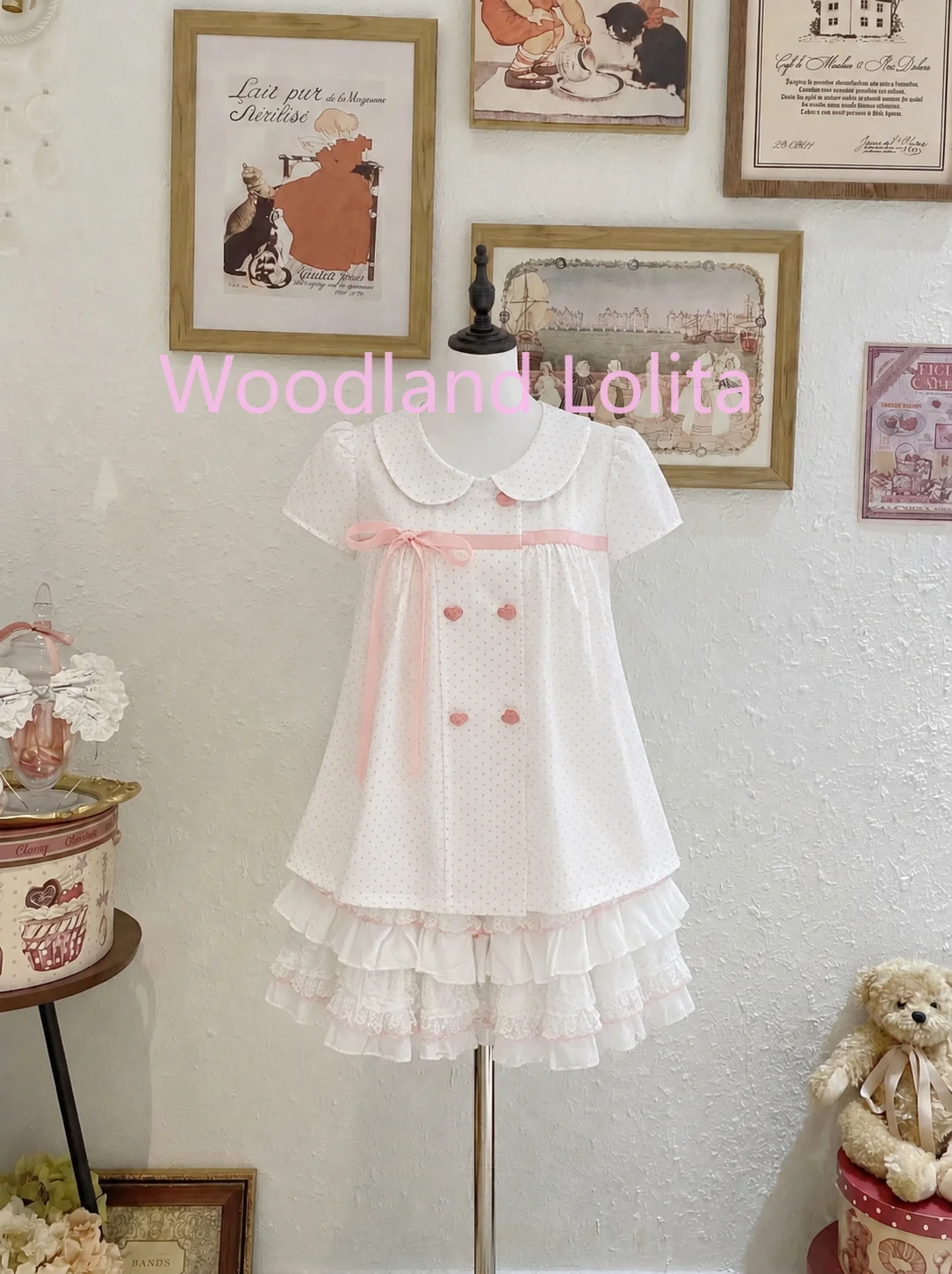 Summer Japanese Cute Preppy Style 2 Piece Set Women Peter Pan Collar Polka Dot T Shirt + Lace Mini Skirt Sweet Elegant Party Set