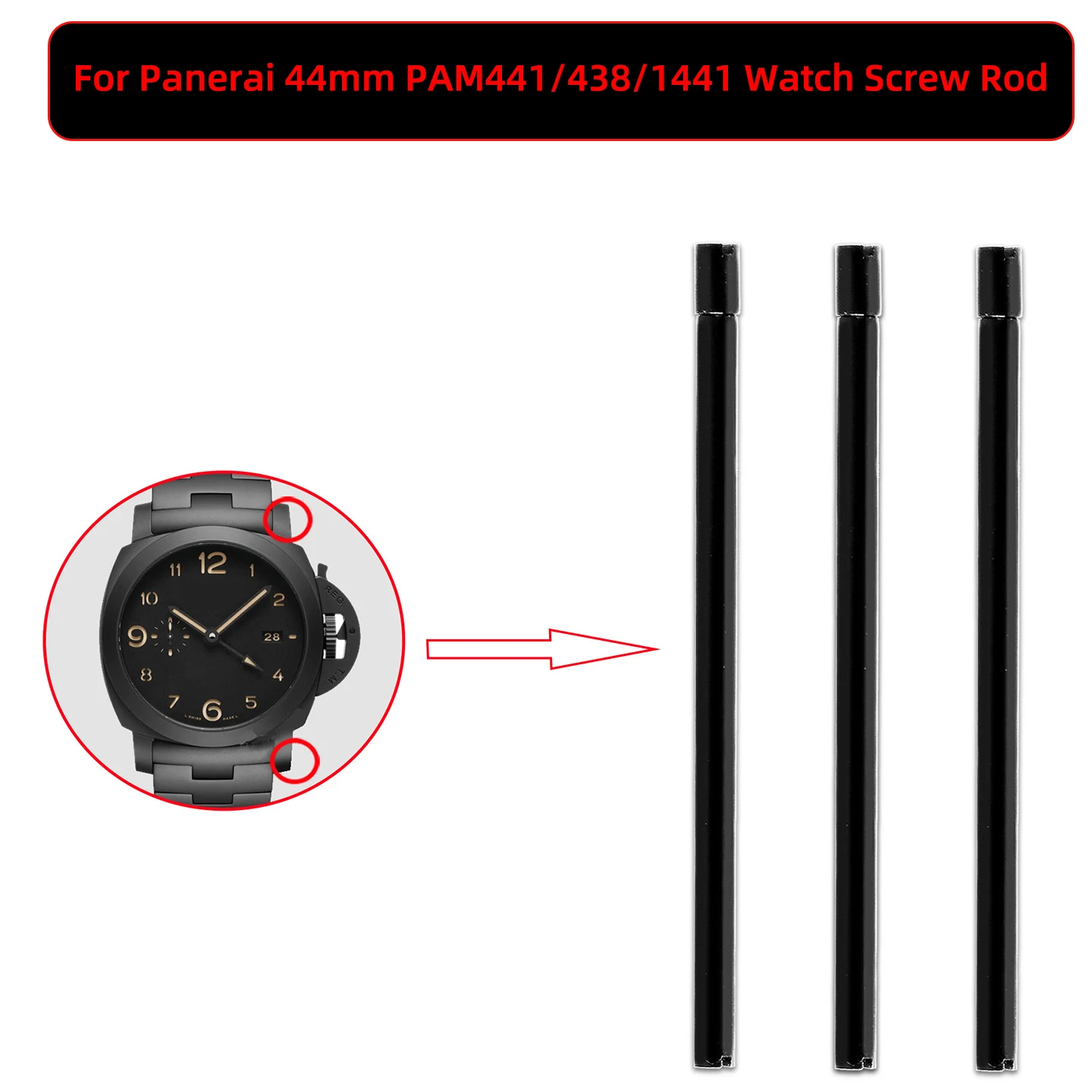 Strap Screw Rod For Panerai 44mm PAM441/438/1441 Watch Screw Rod Black Strap Shaft Connection Rod Watch Shaft Needle Accessories