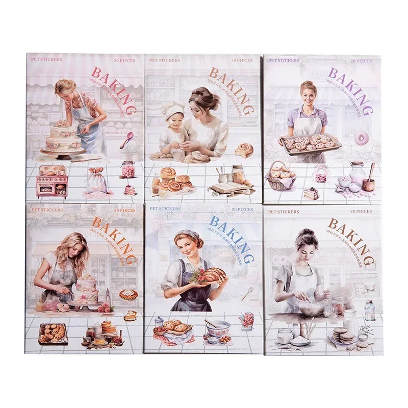 20pcs Shaped Package Gourmet Baking Landscape Room package Sticker Baking Craft Collection Background Scrapbook 150*95mm