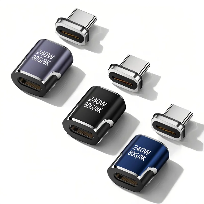 Adaptador magnético usb tipo c 240w, 80gbps otg 8k, conversor de carregamento rápido de vídeo para iphone 17 16 15 14 13 monitor de laptop macbook