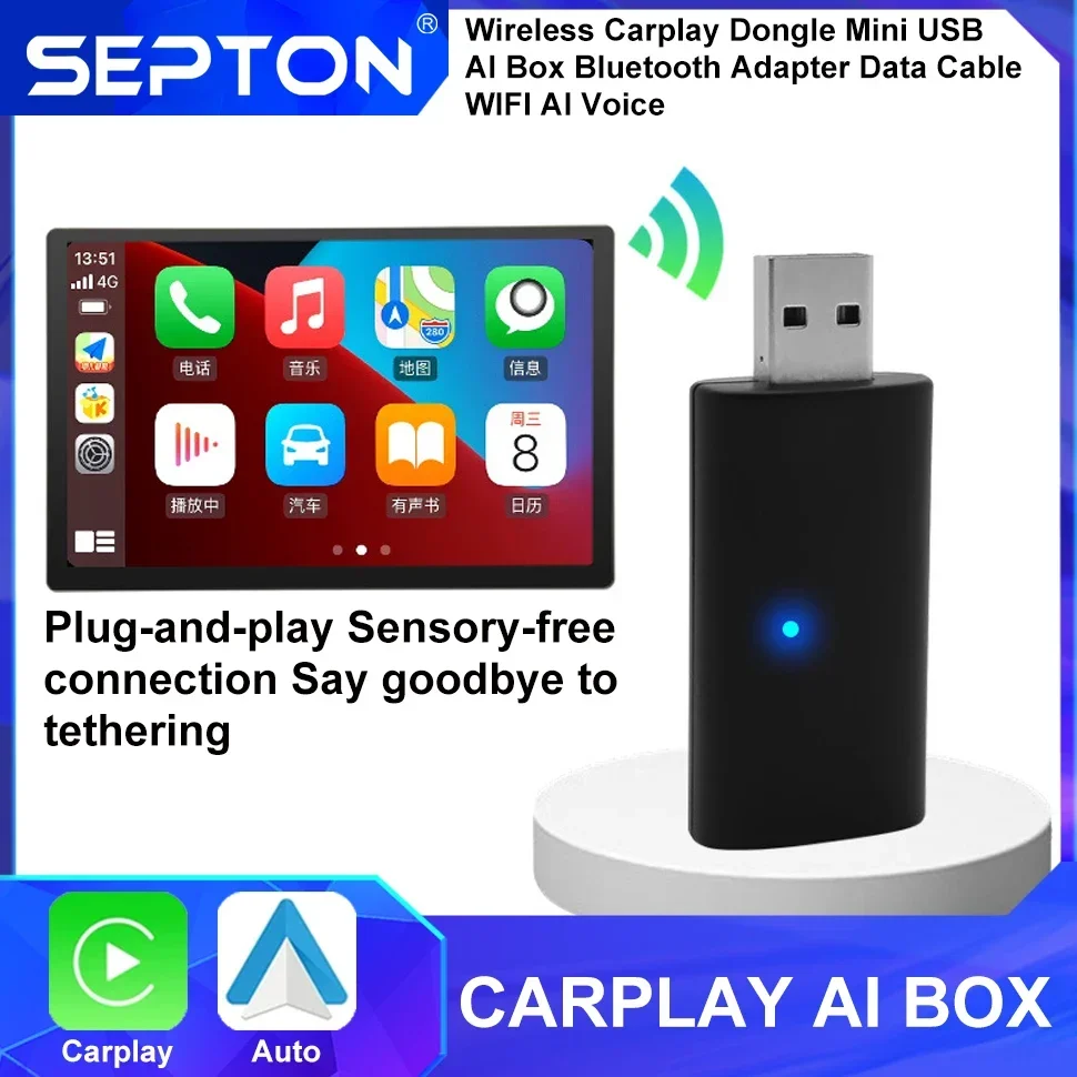 

SPETON Wireless Carplay Mini USB AI Box Bluetooth WIFI Adapter Data Cable Adapter for Original Wired Carplay To Wireless Carplay
