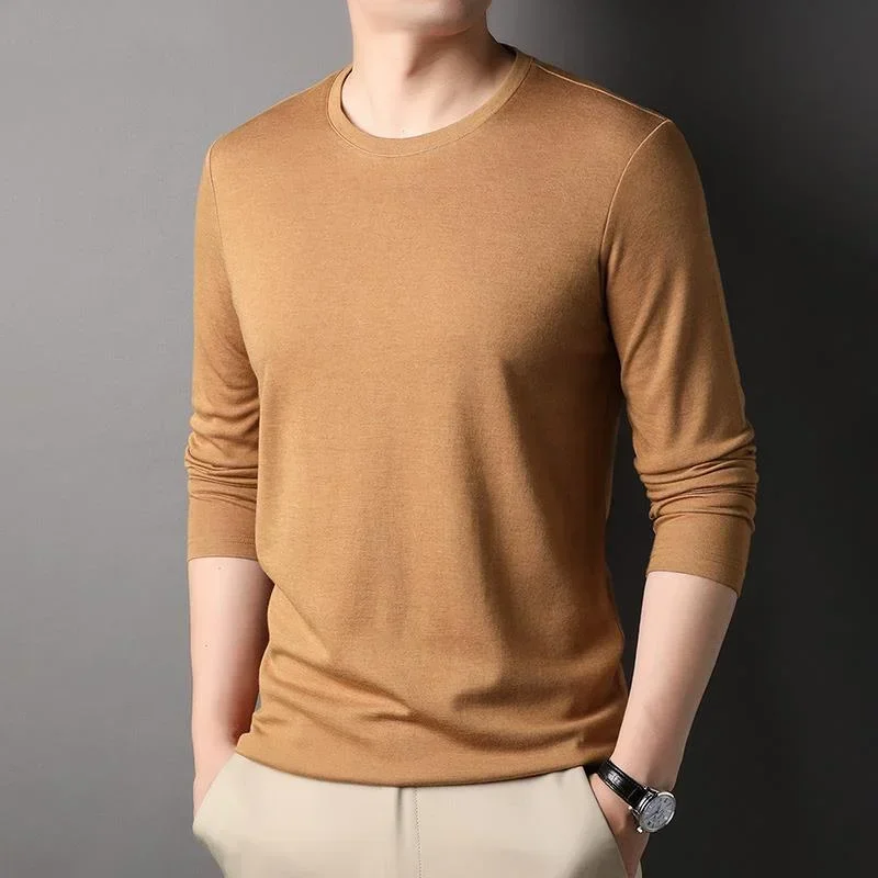 Top Quality  Wool 4.7% New Fashion Luxury Brand Mens t Shirt Round Neck Solid Color Soft Long Sleeve Tops Casual Men Clothing