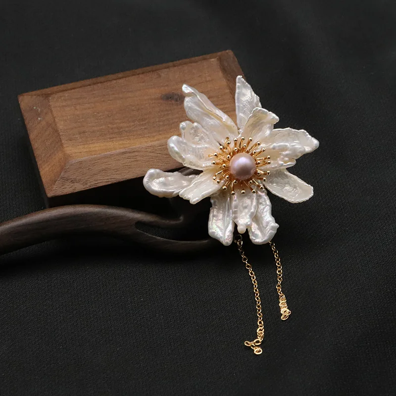 Natural Pearl Hairpin Wooden Blackwood Antique Handmade Chinese Hair Accessories