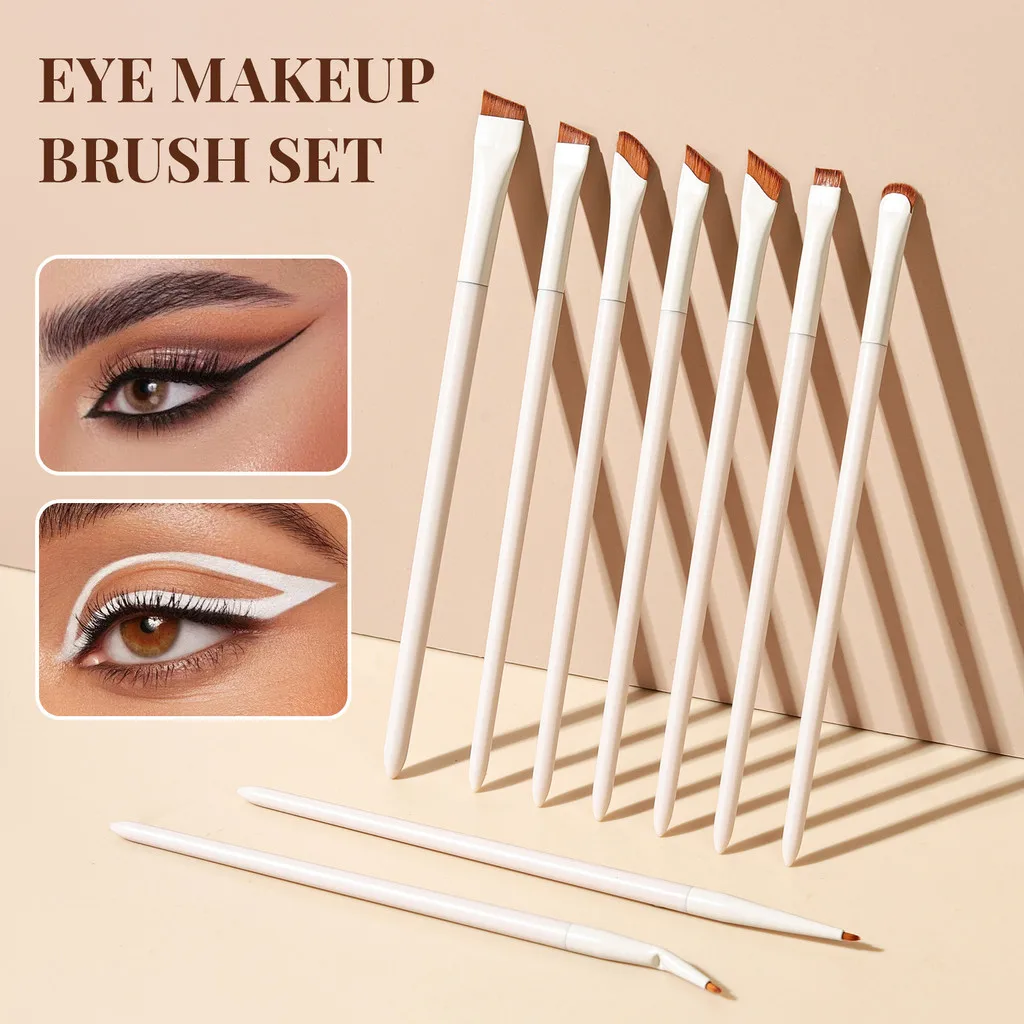 9Pcs/Set Angled Sickle Eyeliner Brush Set Ultra Thin Flat Blade Eye Detail Brush Slanted Eyebrow &Precision Eye Makeup Brushes