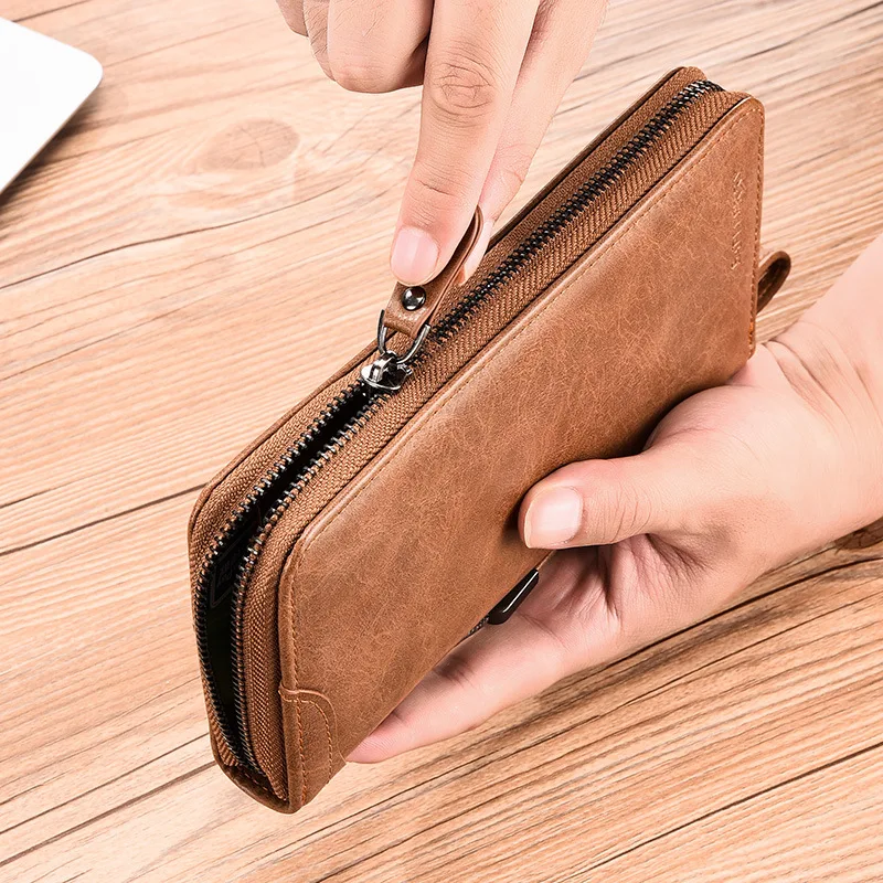 Heren portemonnee met lange ritssluiting Hoge kwaliteit Pu lederen portemonnee voor heren RFID-blokkerende zakelijke clutch Bag Creditcardhouder Portemonnee Man