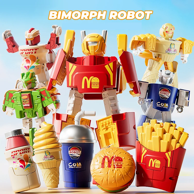 

Children Transforming Robot Toy Creative Simulation Food Hamburger Fries Drinks Model Pretend Play Educational Game Toys Gifts
