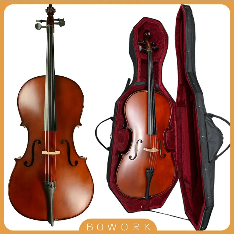 

4/4 3/4 1/2 1/4 1/8 Handmade Cello Solidwood Powerful Sound Spruce Top Maple Back Brazilwood Bow Carry Cello Bag Wheels Case SET