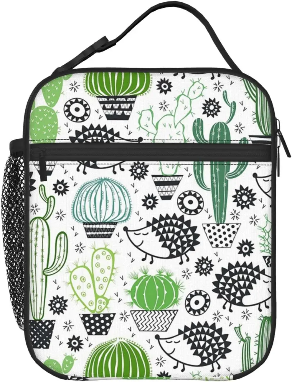 

Lunch Box Hedgehogs and Cactus Reusable Lunch Bag with Shoulder Strap for Women Men Girls Boys Lunchbox Meal Tote Bag