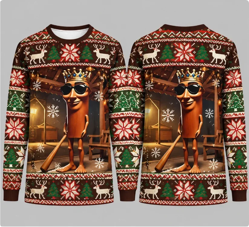 Tung Sahu Funk Meme Ugly Christmas Sweater Funny Cartoon Character Xmas  Print Long Sleeve Sweatshirt Men Women