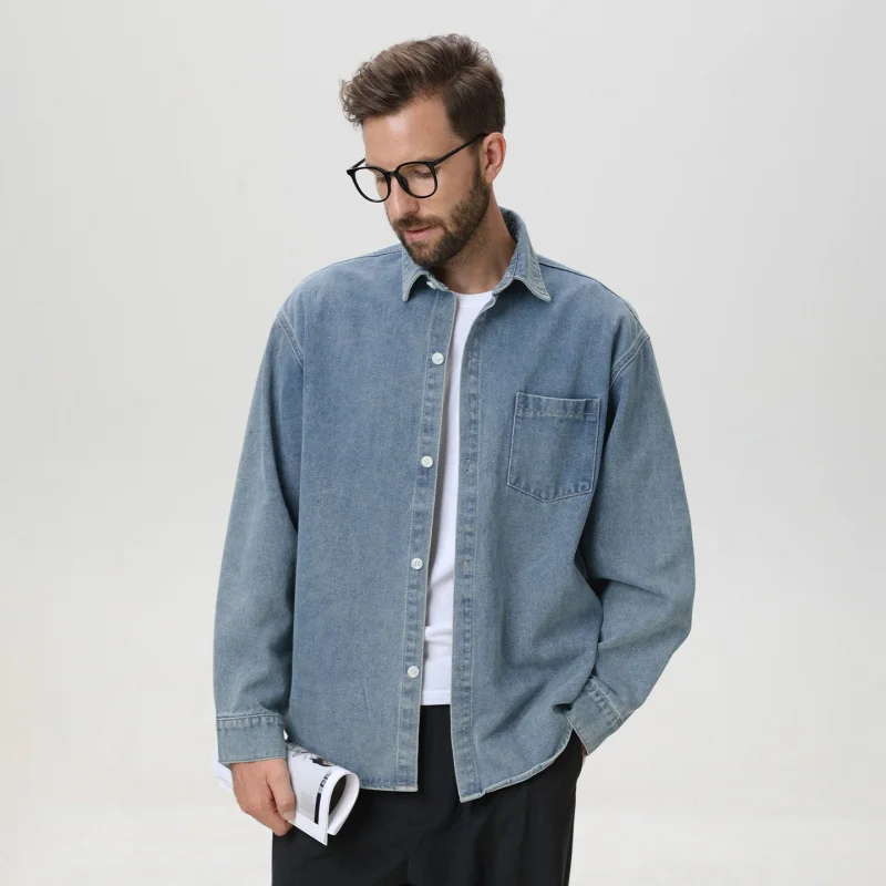 

American Retro Genuine Leather Long Sleeve Shirt Men, Autumn Style, Washed And Distressed Shirt, Oversized Versatile