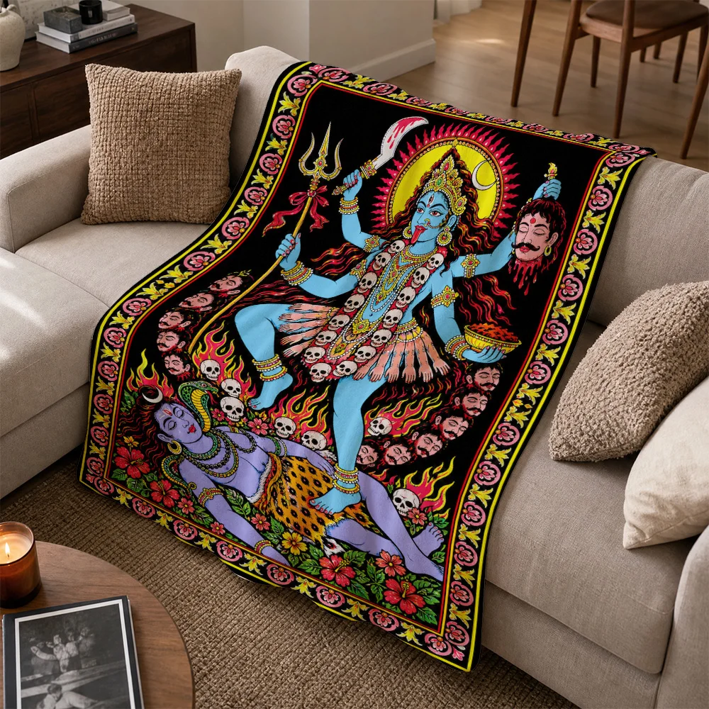 Boho Hindu God Art Throw Blanket Couch Cover Spiritual Tapestry Deity Print Textile Cushion Decor for Modern Home Room Accent Gi