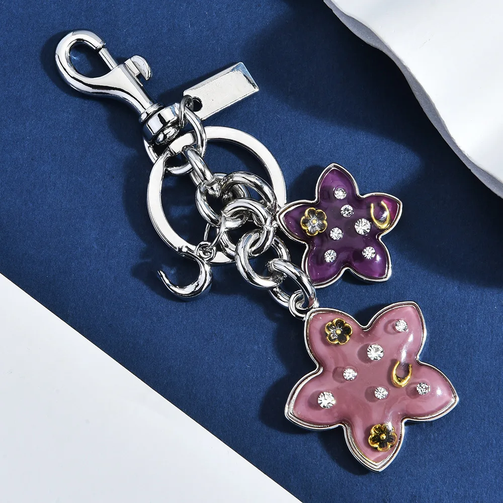 Personalized Trend Fashion Dripping Oil Star Inlaid Water Diamond Car Keychain Light Luxury Bag Pentagram Pendant Decoration