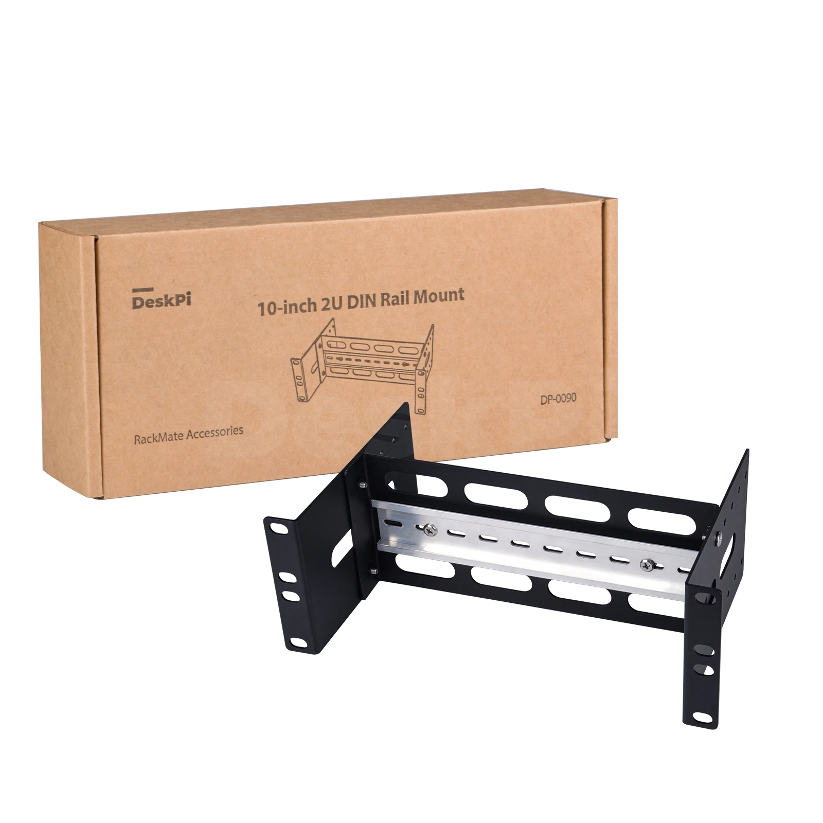 DeskPi RackMate 2U DIN Rail Mount, Adjustable Depth 10 inch Chassis Bracket for 35mm Din-Rail Mounted Device Switch Media Conver