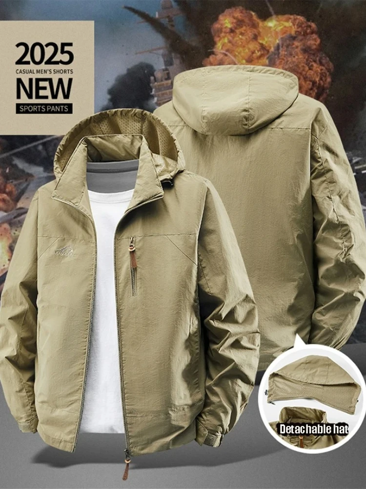 Men Autumn Windbreaker Waterproof Hiking Jackets Outdoor Camping Hooded Coats Male Gym Joggers Sports Jacket Men Clothing
