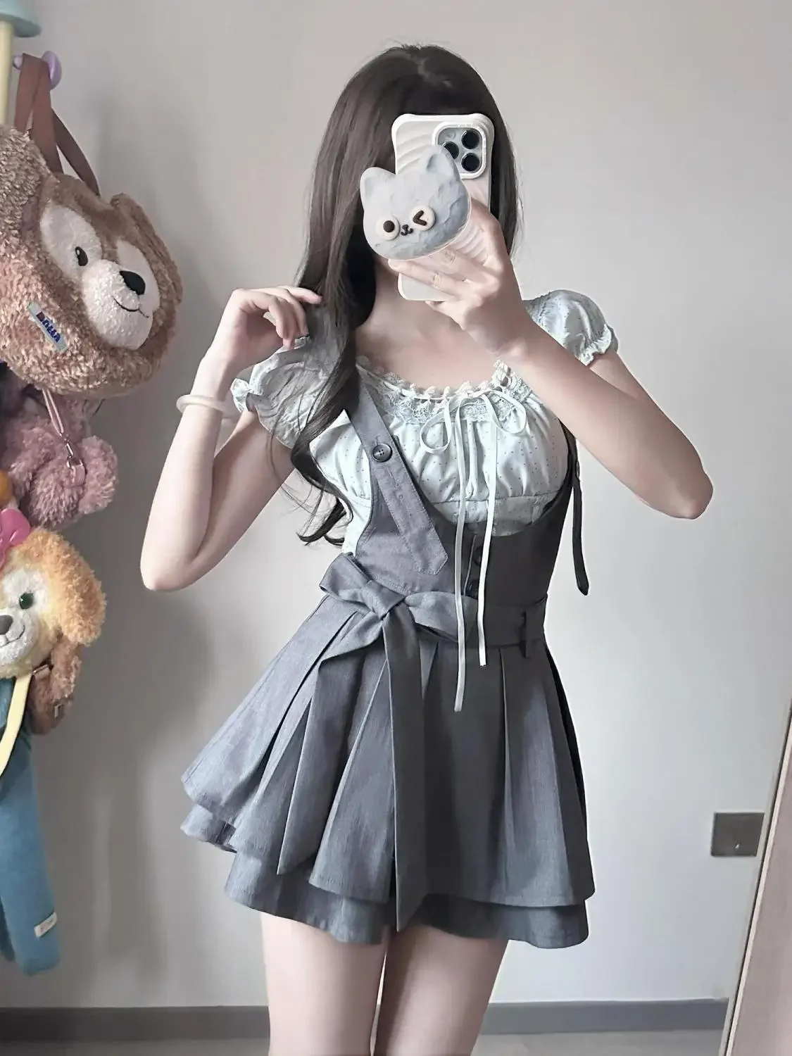 IMU French Vintage Sexy Sweet 2 Piece Sets Women Y2k Bandage Design Harajuku Mini Dress Suits Female Chic Korean Popular Clothes