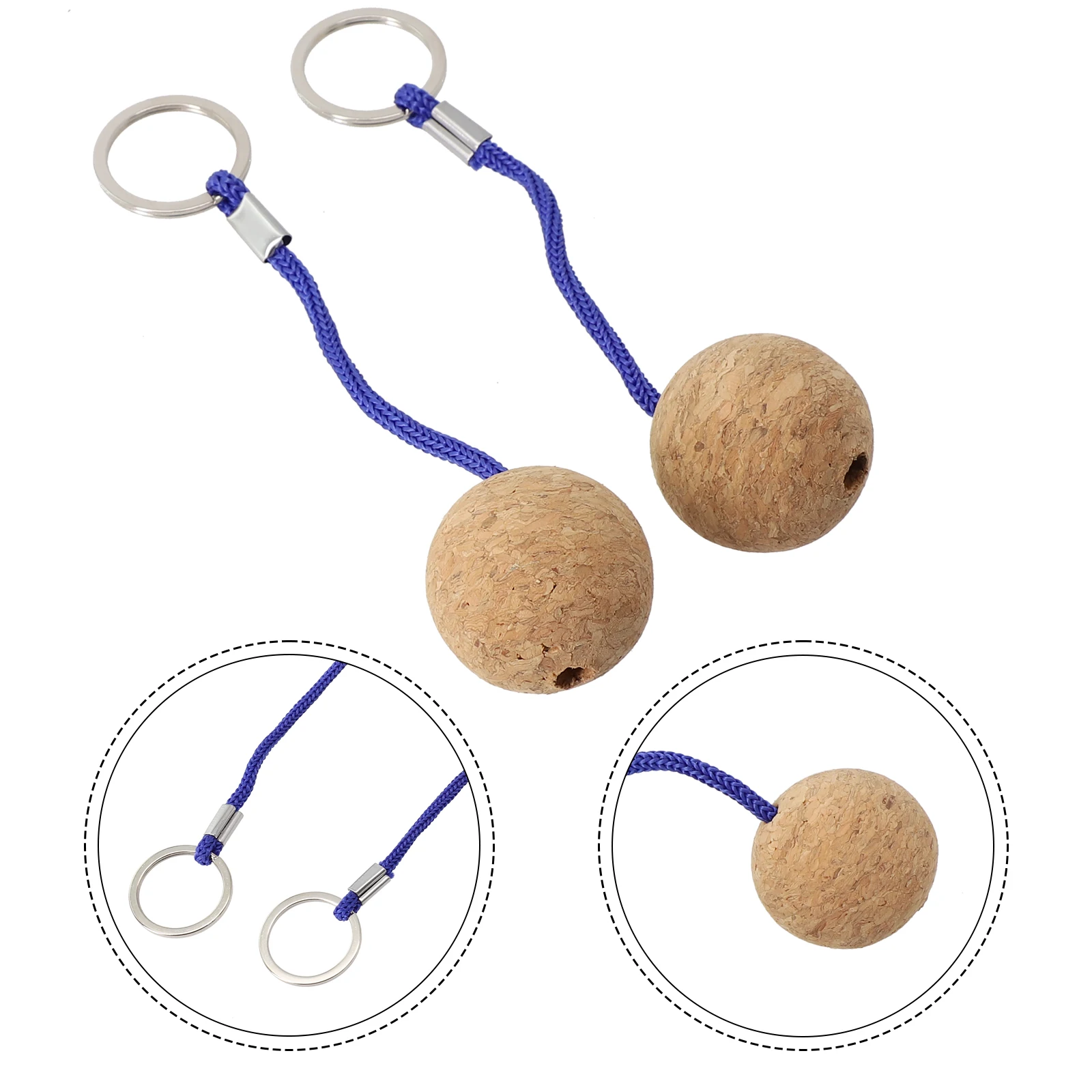 Set of 2 Floating Cork Ball Key Rings with Rope for Kayak and Sailing Keys Prevents Keys from Being Lost in Water