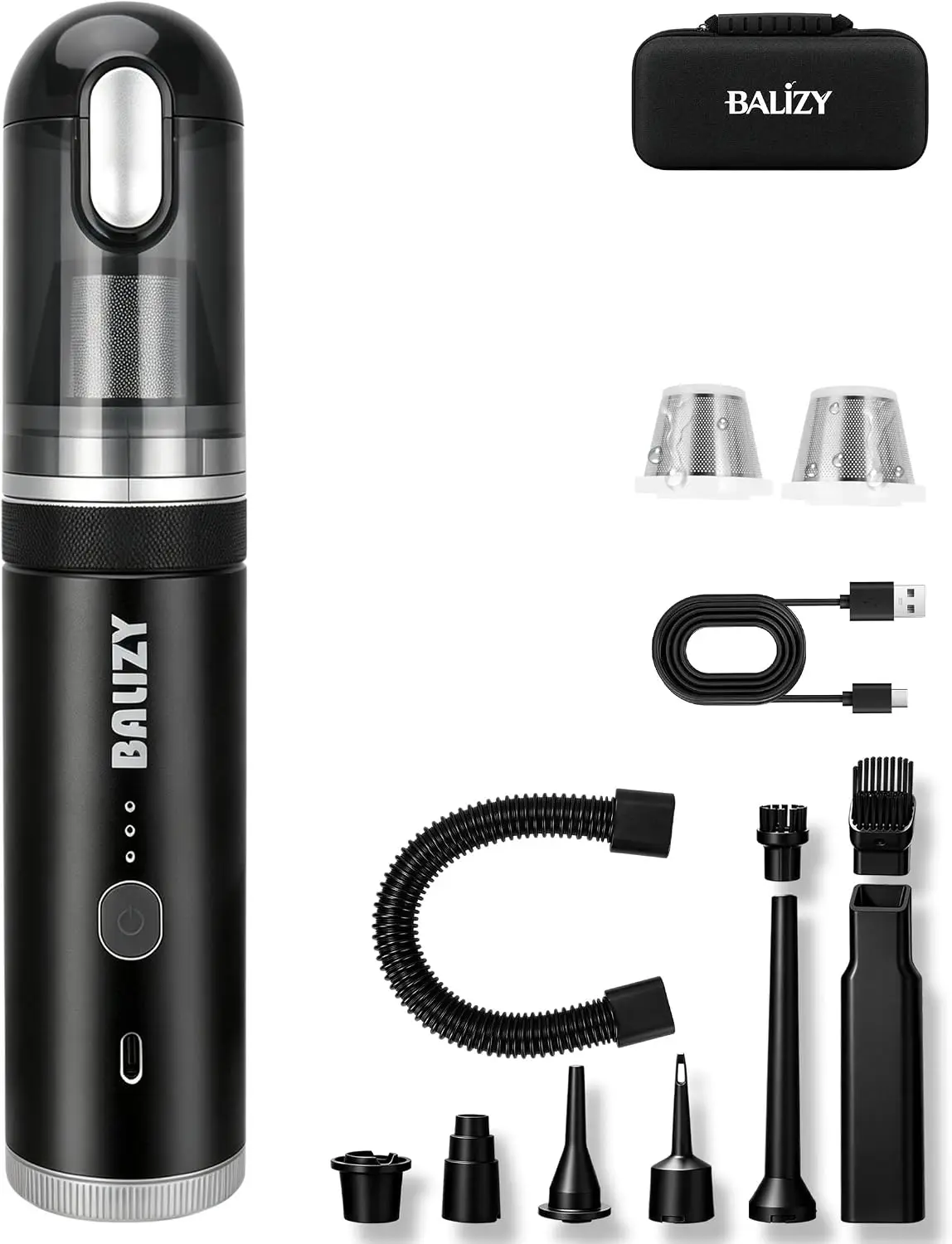 Handheld Vacuum，4-in-1 Cordless Car Vacuum Cleaner&Air Blower,Black | Aluminum alloy body，4 Suction Modes, 20KPa Suction Power,P