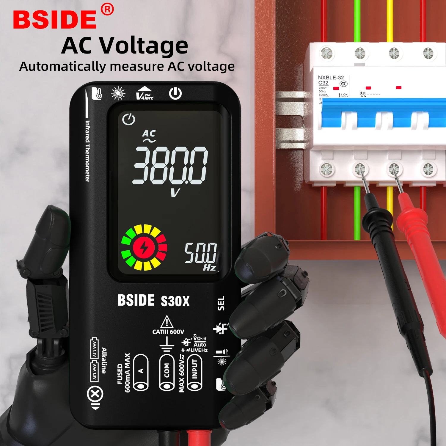 BSIDE S30X Professional Smart Digital Multimeter 15V Diode Tester Infrared Thermometer AC DC Current Voltage Capacitor Ohm HzNCV