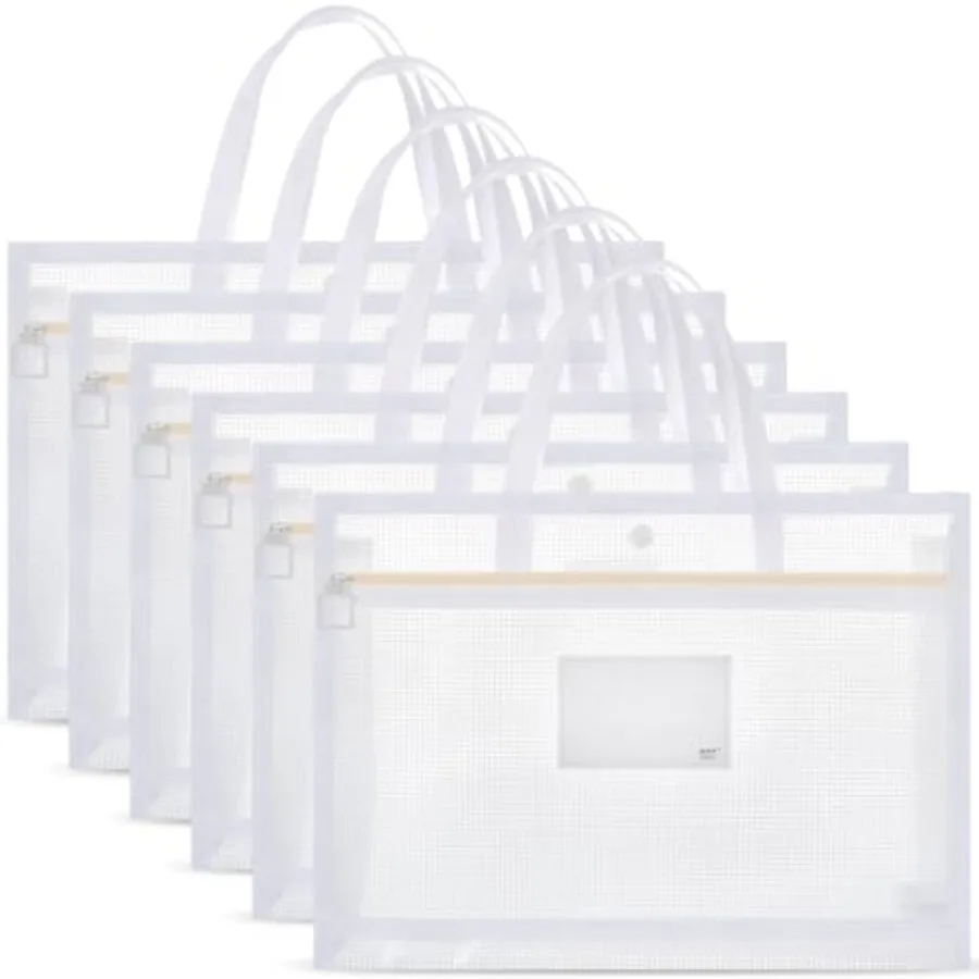 

6 Pack Project Bag for Quilting Mesh Zipper Pouch with Handle Craft Pouch Organizer Tote Needlepoint Project Bag Clear Design A