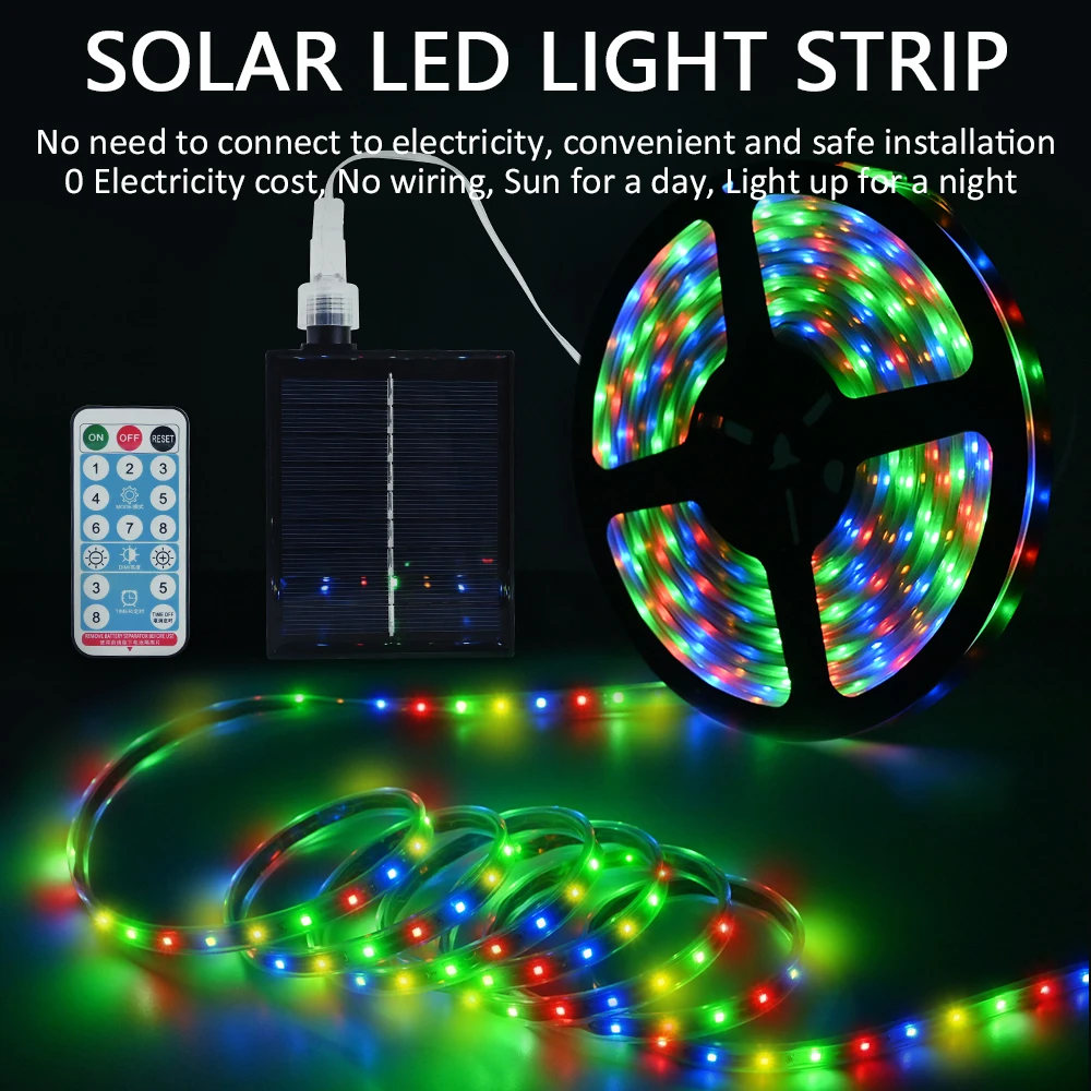 Imagem -03 - Impermeável Solar Led Strip Light Natal Colorido Fairy Lights Lâmpada ao ar Livre para Pátio Decoração do Jardim Modos Ip67 5m 10m