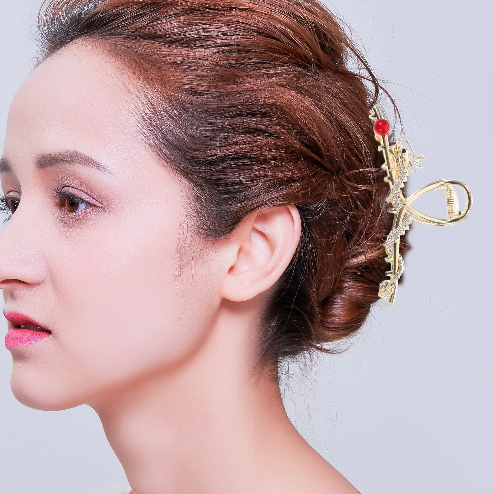 

Набор из 3 металлических заколок-крабов для волос в винтажном китайском стиле с драконом, со стразами, для Праздника Весны, с прочным захватом