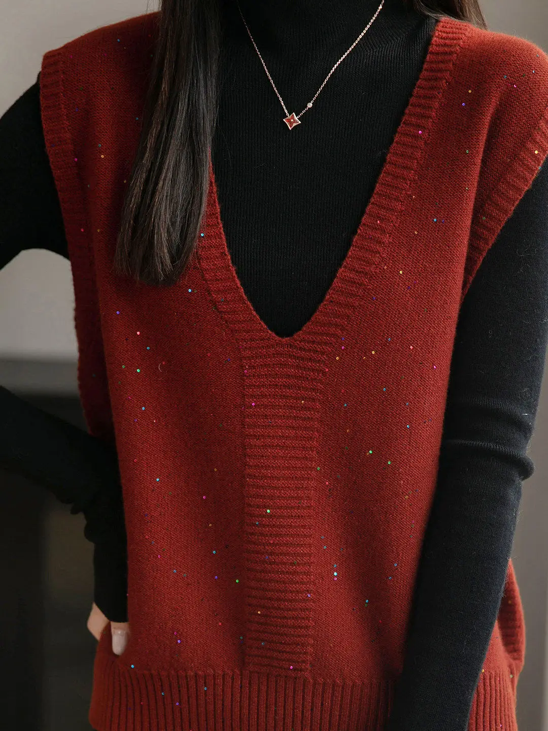 

Pure Wool Knitted Vest Women's Svel Layering Versatile Sweater Vest V-ne Commute Sle Casual Warm Loose Fit