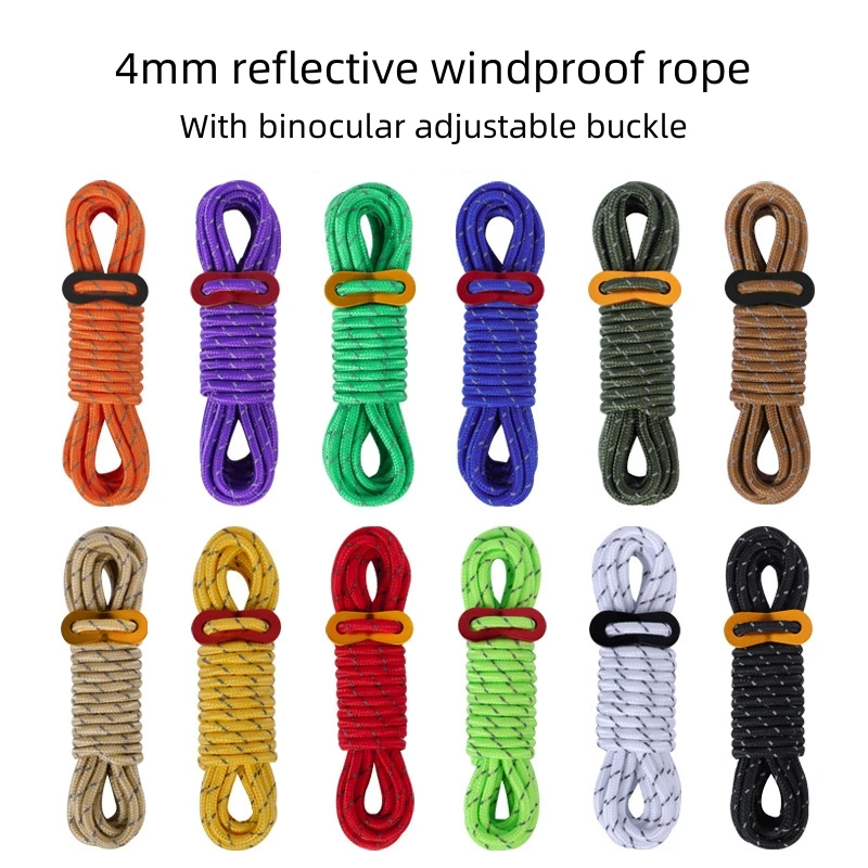 

4mm Thick Canopy Windproof Rope Reflective Rope Tent Rope 4-Meter Pole Fixed Pull Rope Outdoor Camping Adjustable Rope