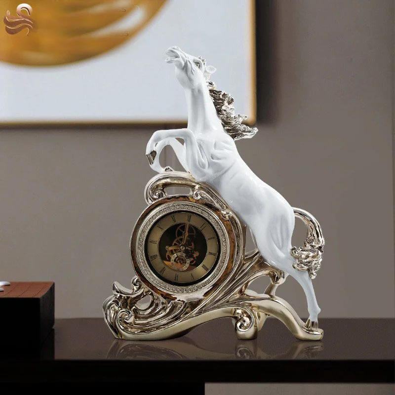 European style clock horse decorations Luxury home, living room, soft decoration, handicraft club, shopping mall, high-end style