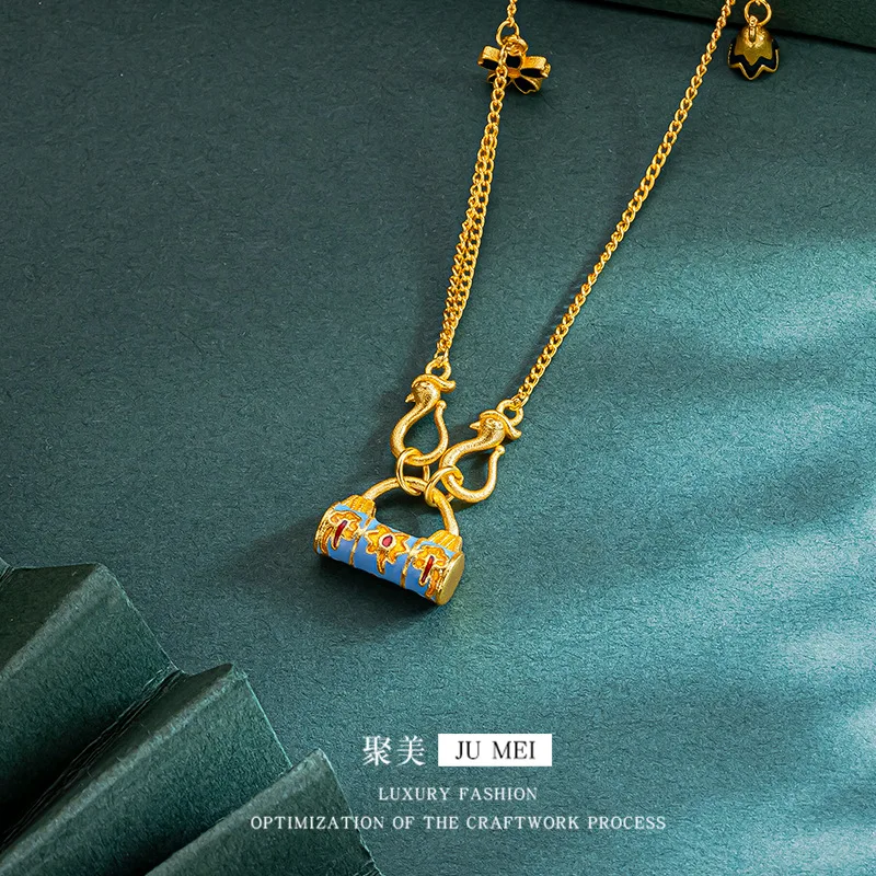 9999 24K  real gold store same style women's necklace gold safety lock chain beautiful high-end jewelry