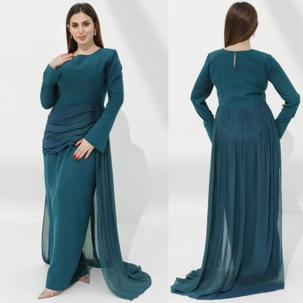 Customized Ball Satin Draped Clubbing A-line O-Neck Bespoke Occasion Gown Long es
