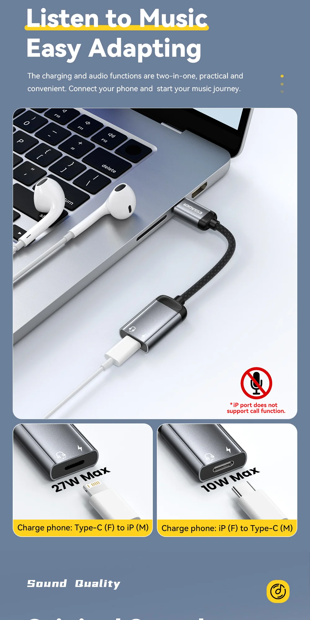 Essager Typ-C-Audio-Adapterkabel, Typ-C-Buchse auf IP-Stecker, Adapter, OTG-Kopfhörerkonverter für iPhone, Xiaomi, iPad, MacBook Pro – Detail 3