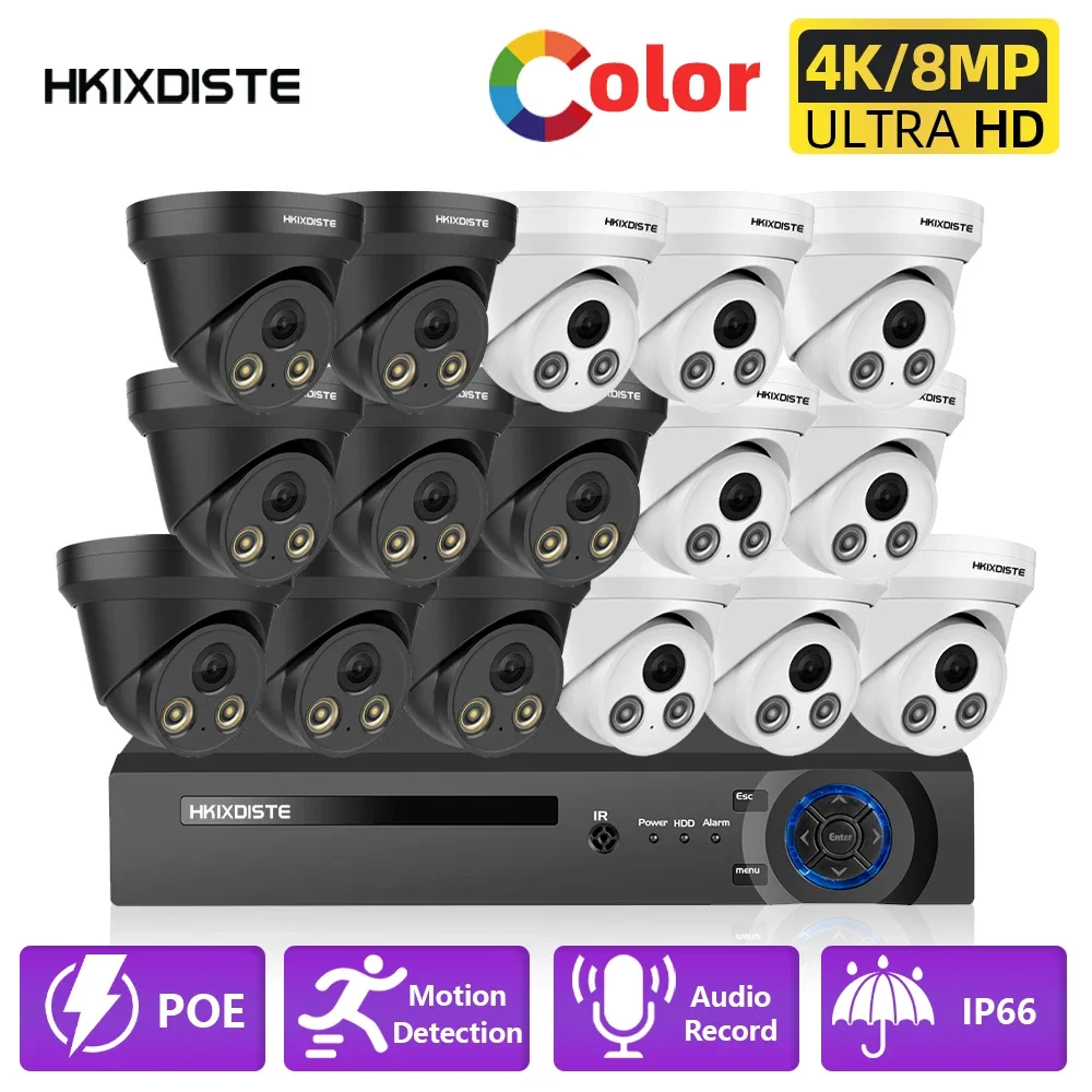 

H.265 CCTV Security Camera System 16CH 4K POE NVR Kit Dome Audio Record 8CH 8MP IP66 Waterproof Video Survrillance Ip Camera Set