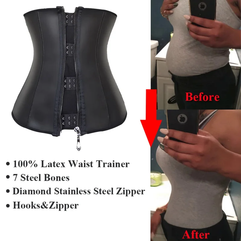 modeling strap Zipper waist trainer corset latex waist cincher underbust body shapewear women slimming sheath belly girdle fajas