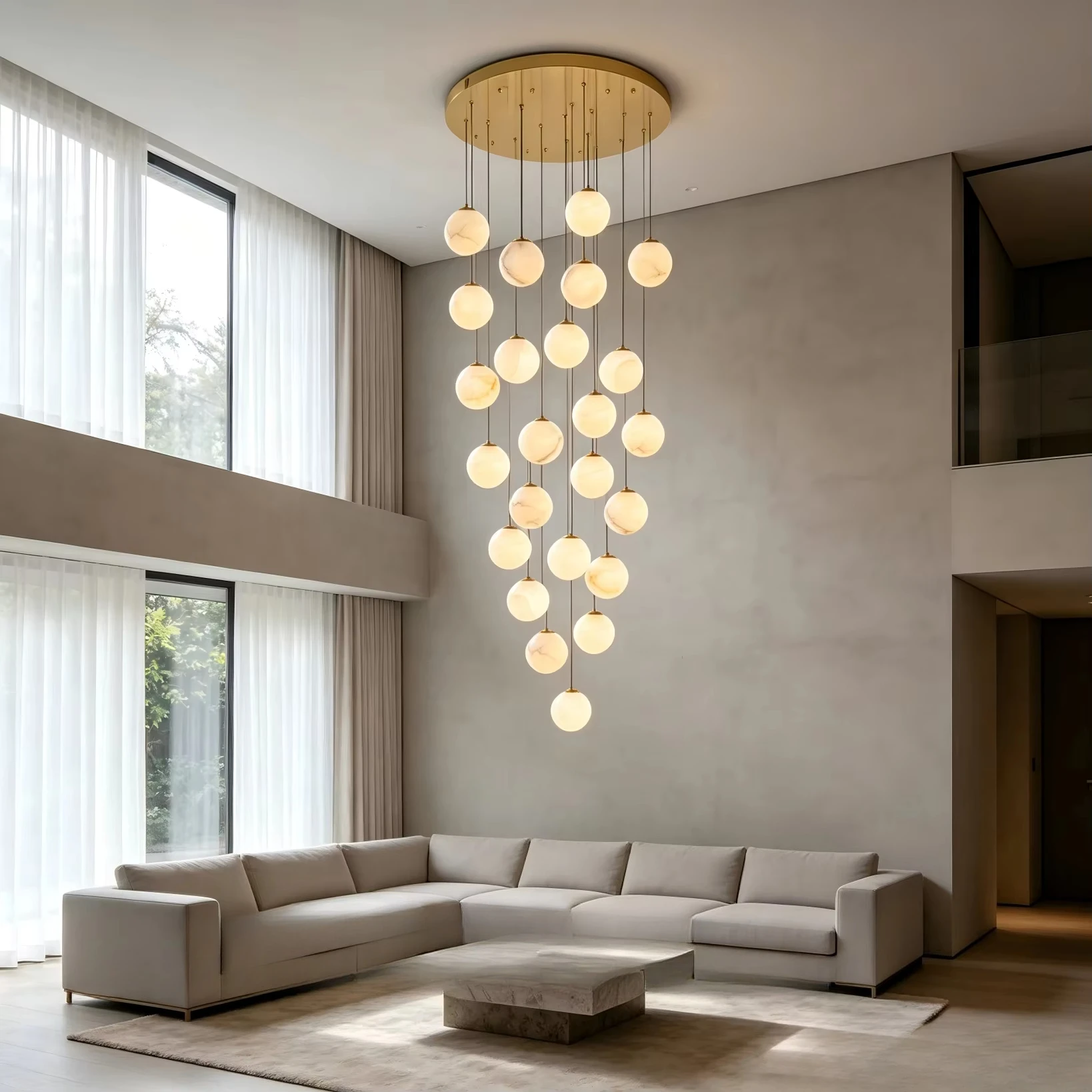 Contemporary  Minimal Stone Chandelier Light for Stair Duplex Villa Hotel B&B High Ceiling Atmosphere Lamp