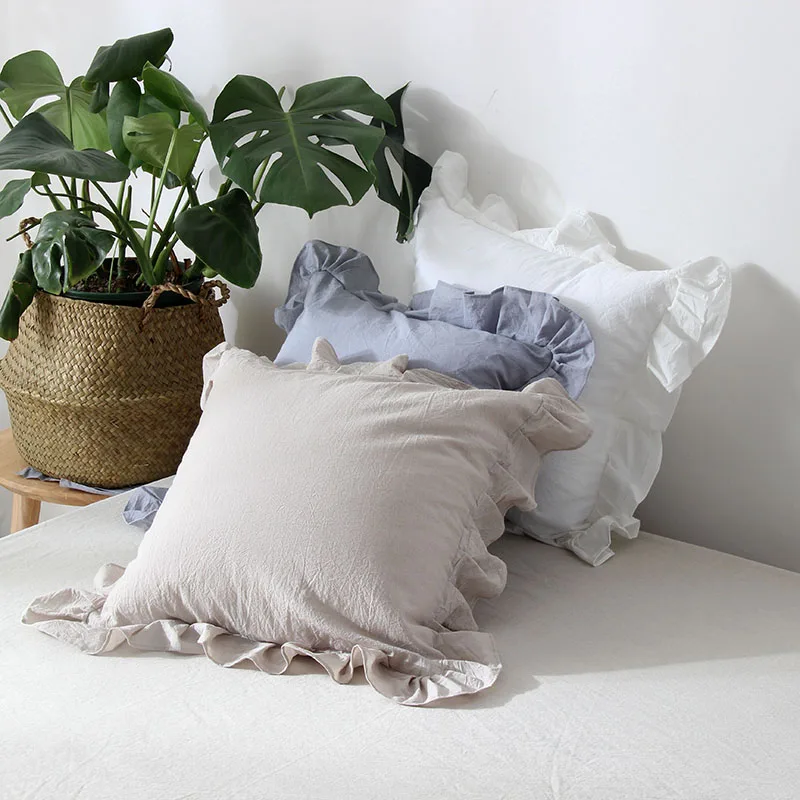 

100% Washed Cotton Ruffle Pillowcases, No Insert, Ultra Soft Cotton Pillow Cases, Decorative Farmhouse Sofa Bedding Pillow Shams
