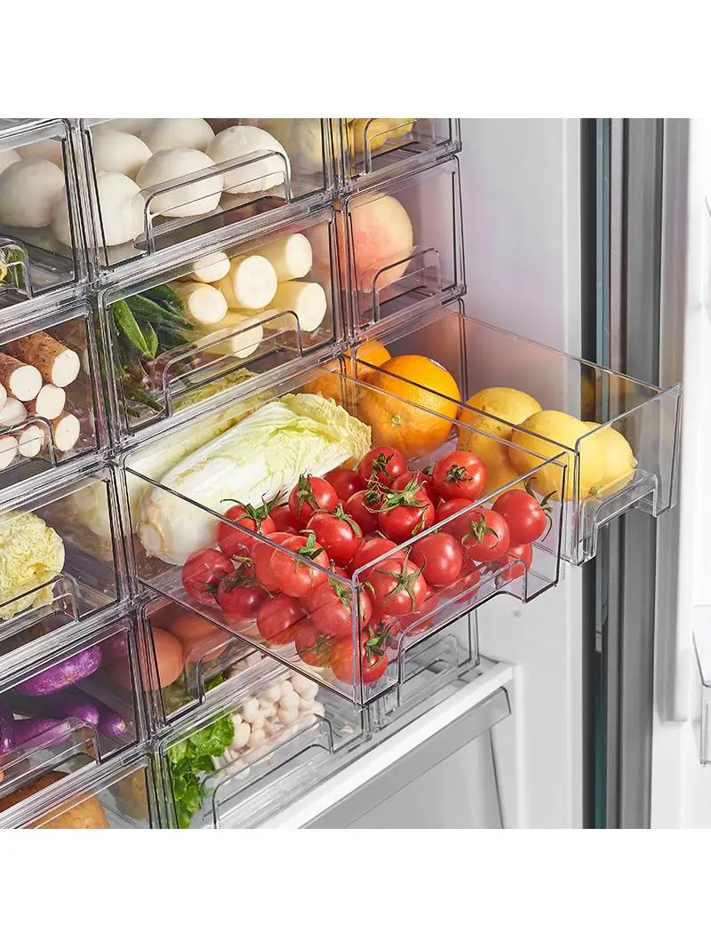 

Transparent Kitchen Fridge Storage Box Drawer Style Freshness Container Multi Layer Food Fruit Vegetable Egg Dumpling Organiz...