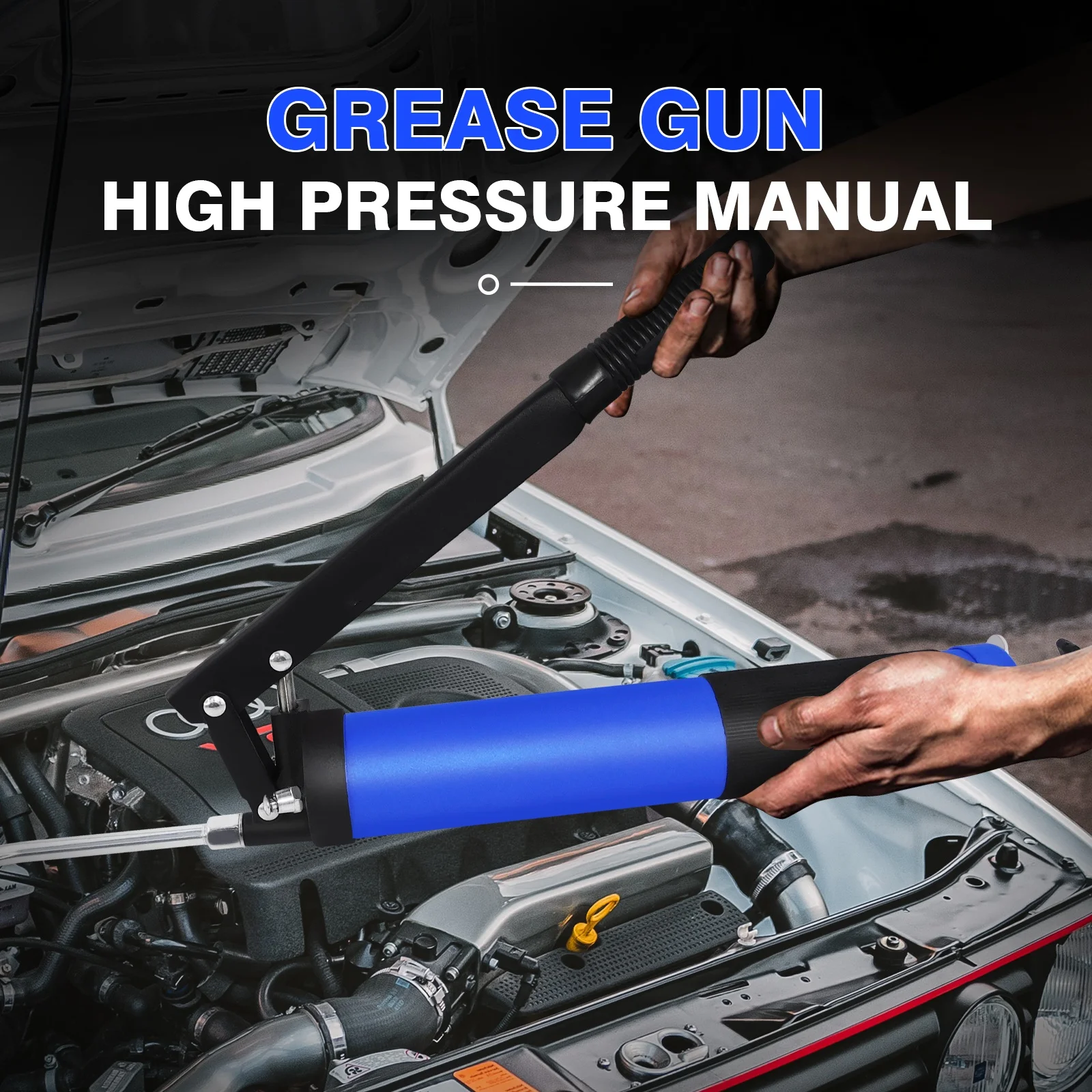 BRIEFNESS Grease Gun Manual Grip Grease Gun Pressure Grease Filler with Hose Lube 0,000 PSI High Pressure 600cc